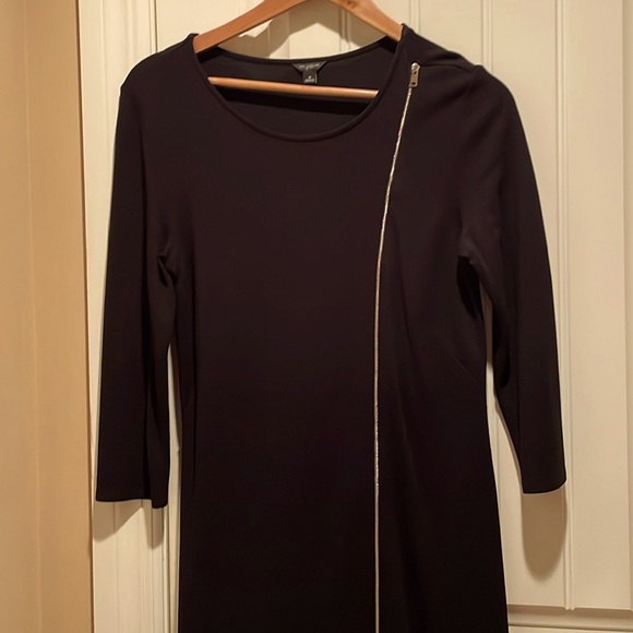 Ann Taylor 8 Black Dress over-knee, Full Length Gold Zip Front closure sleeves - Picture 7 of 13